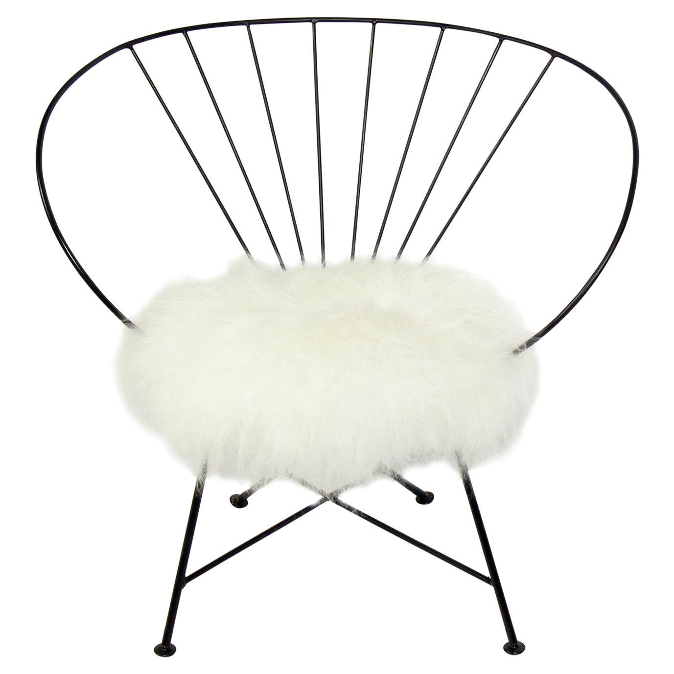 Sculptural Iron Lounge Chair in Faux Fur For Sale