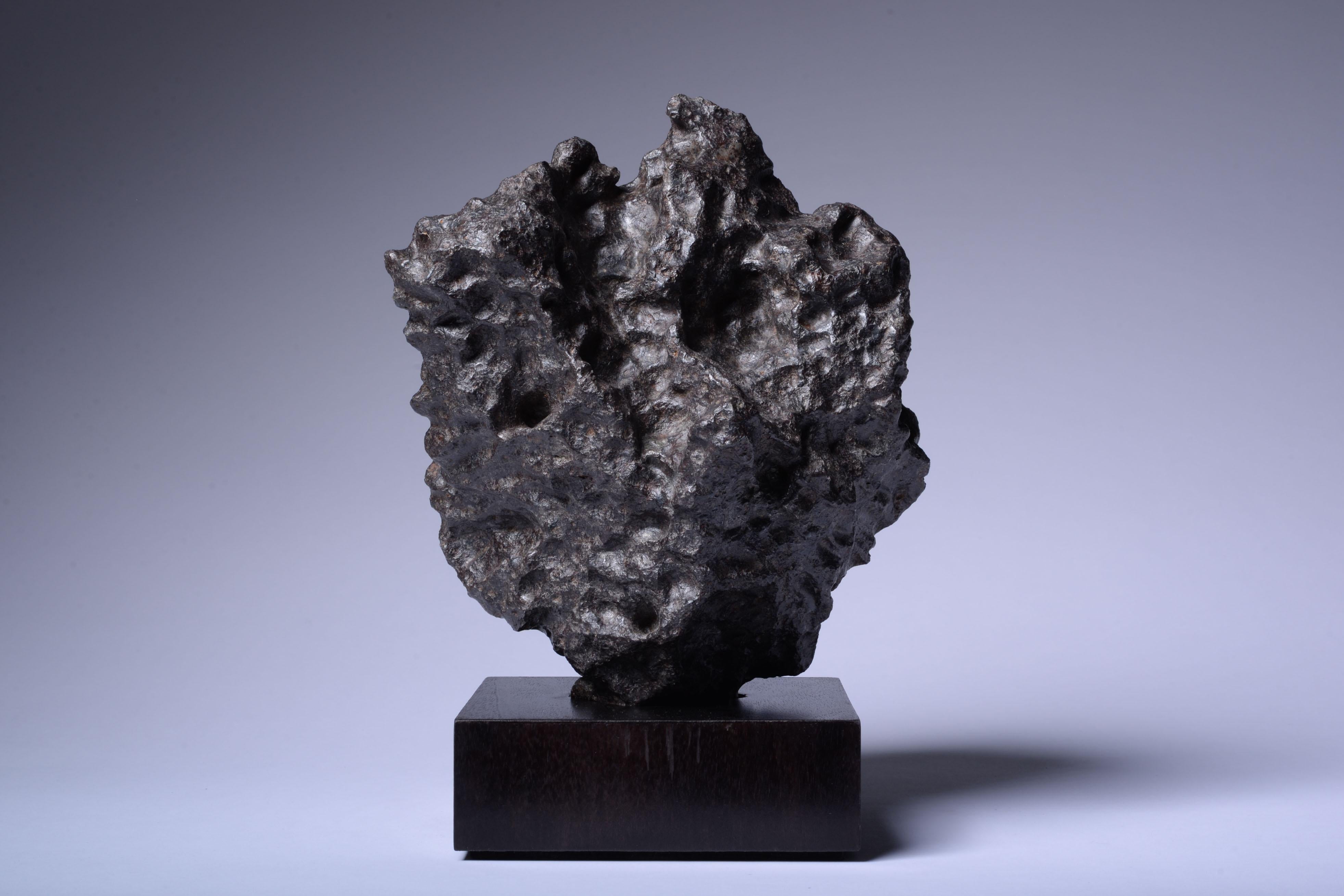 Météorite en fer de Morasko, Pologne
Environ 4.55 milliards d'années.
Fer, IAB-MG

Météorite sculpturale en fer datant de la formation du système solaire, il y a environ 4,55 milliards d'années, récupérée dans la réserve naturelle de la
