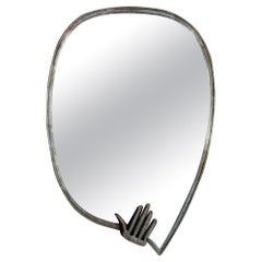 Sculptural Iron Mirror with Hand by Bernarnidi, France, 1970s