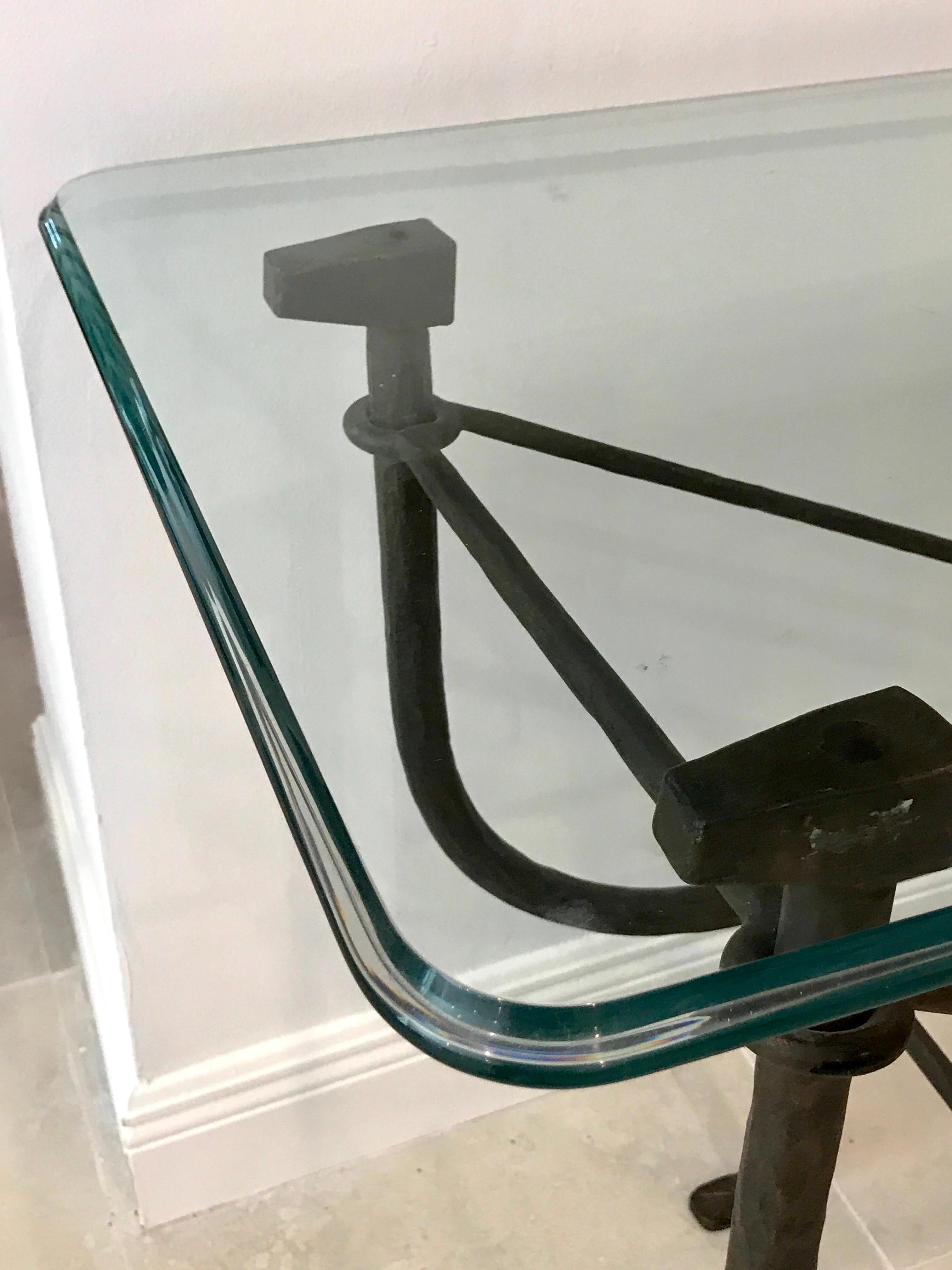 Glass Sculptural Iron Table Base in the Style of Giacometti