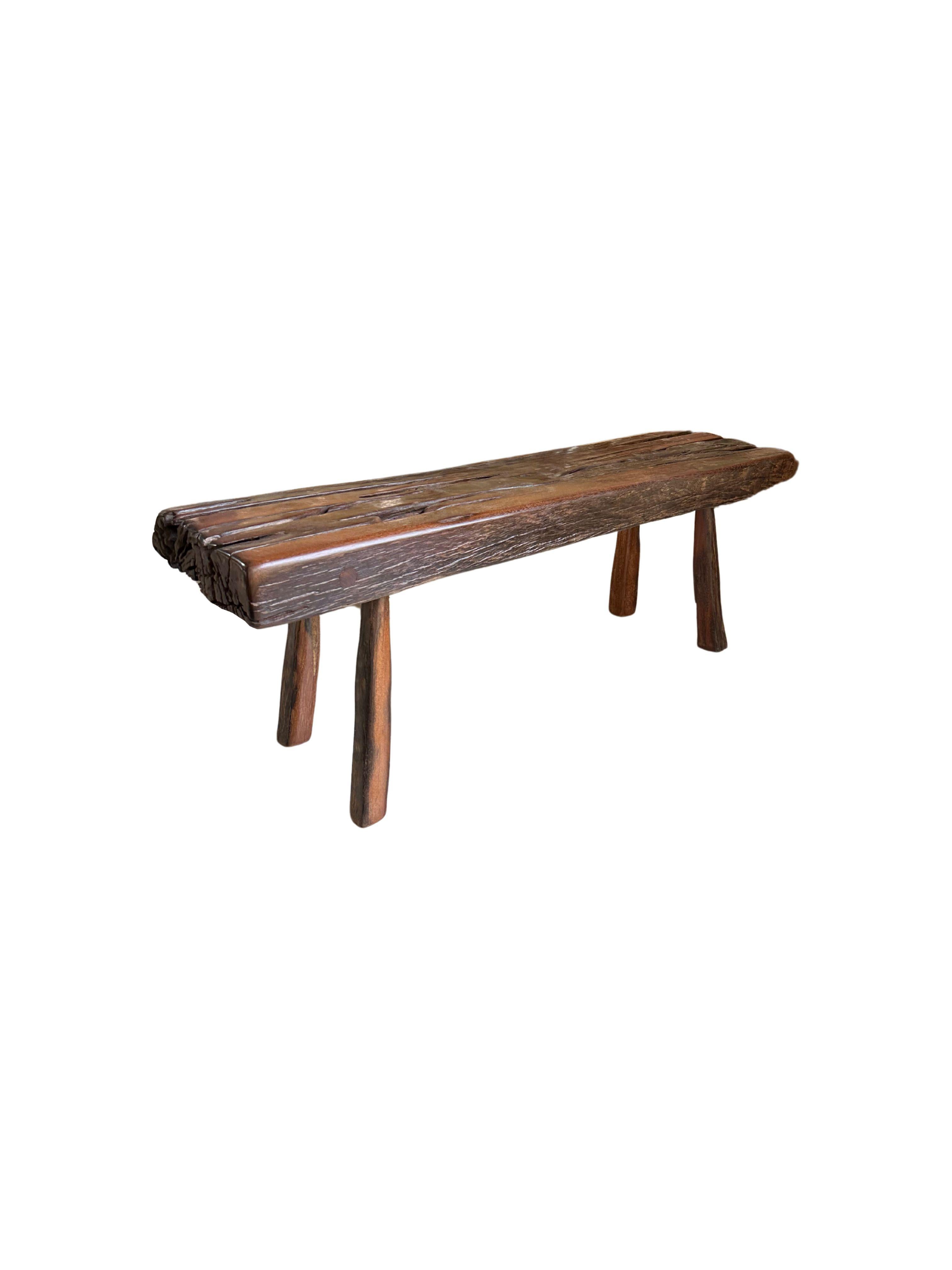 Indonesian Sculptural ironwood Bench Stunning Wood Textures, Modern Organic For Sale