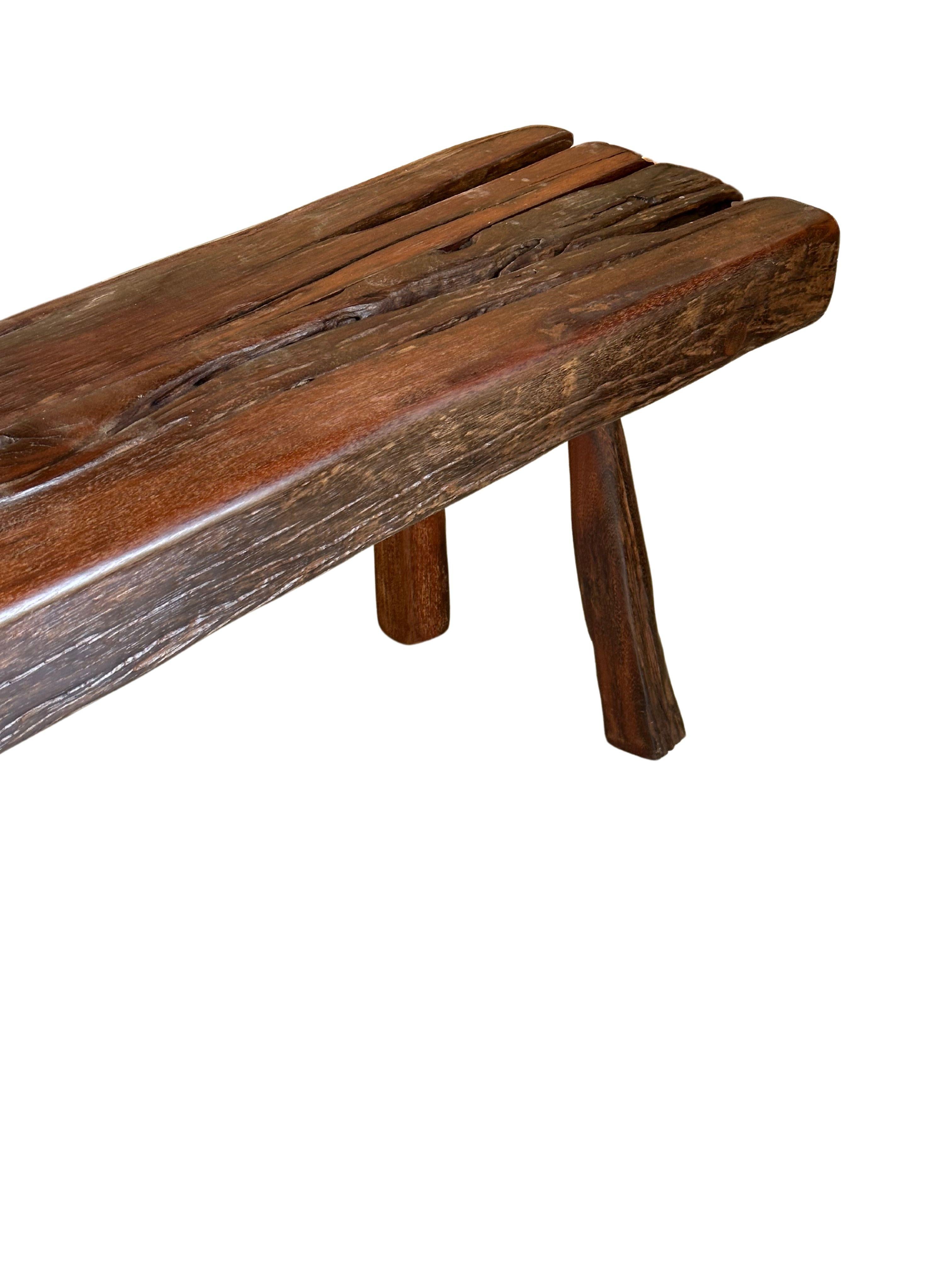 Hand-Carved Sculptural ironwood Bench Stunning Wood Textures, Modern Organic For Sale