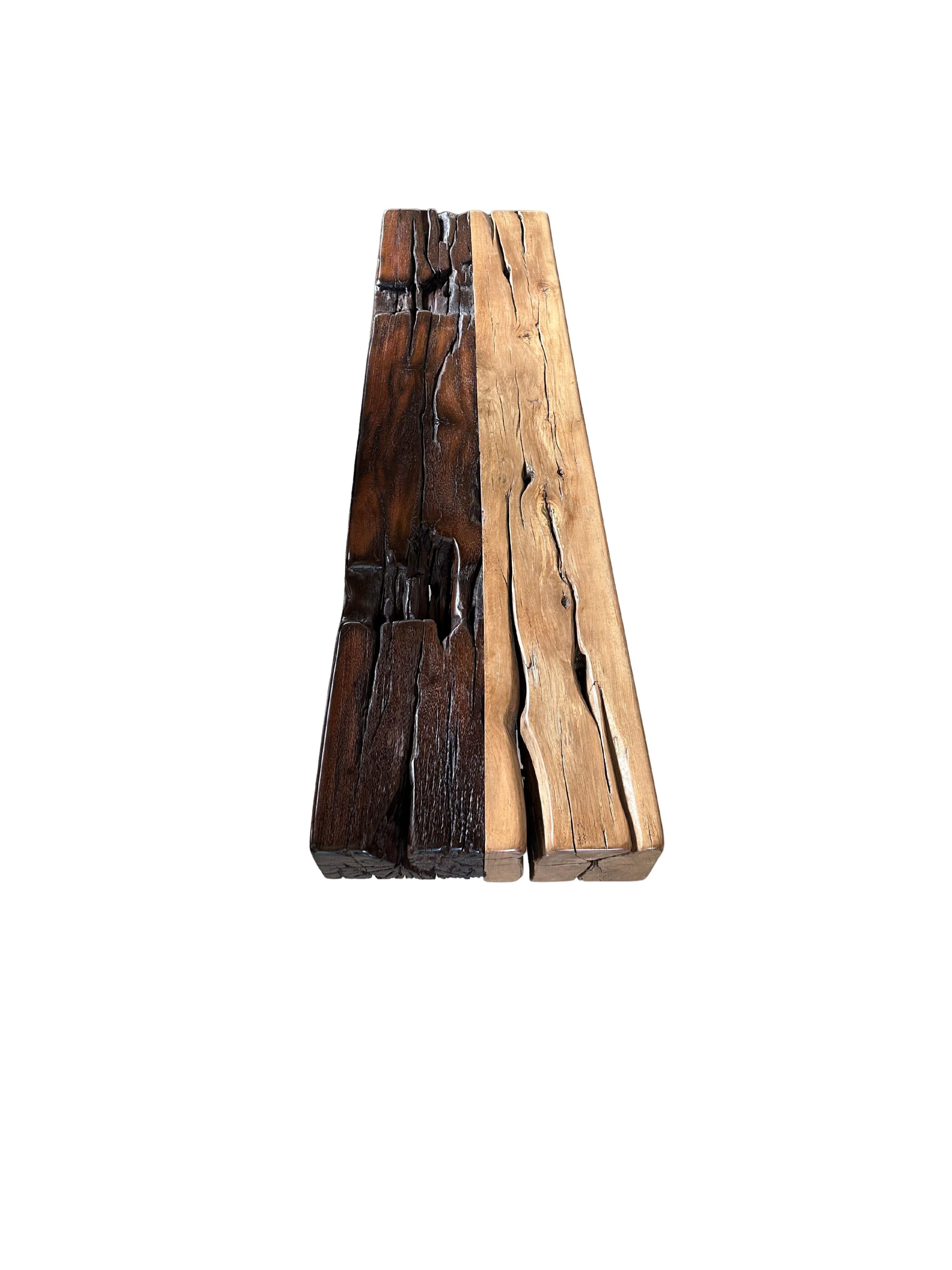 Hand-Carved Sculptural ironwood Bench Stunning Wood Textures, Modern Organic For Sale
