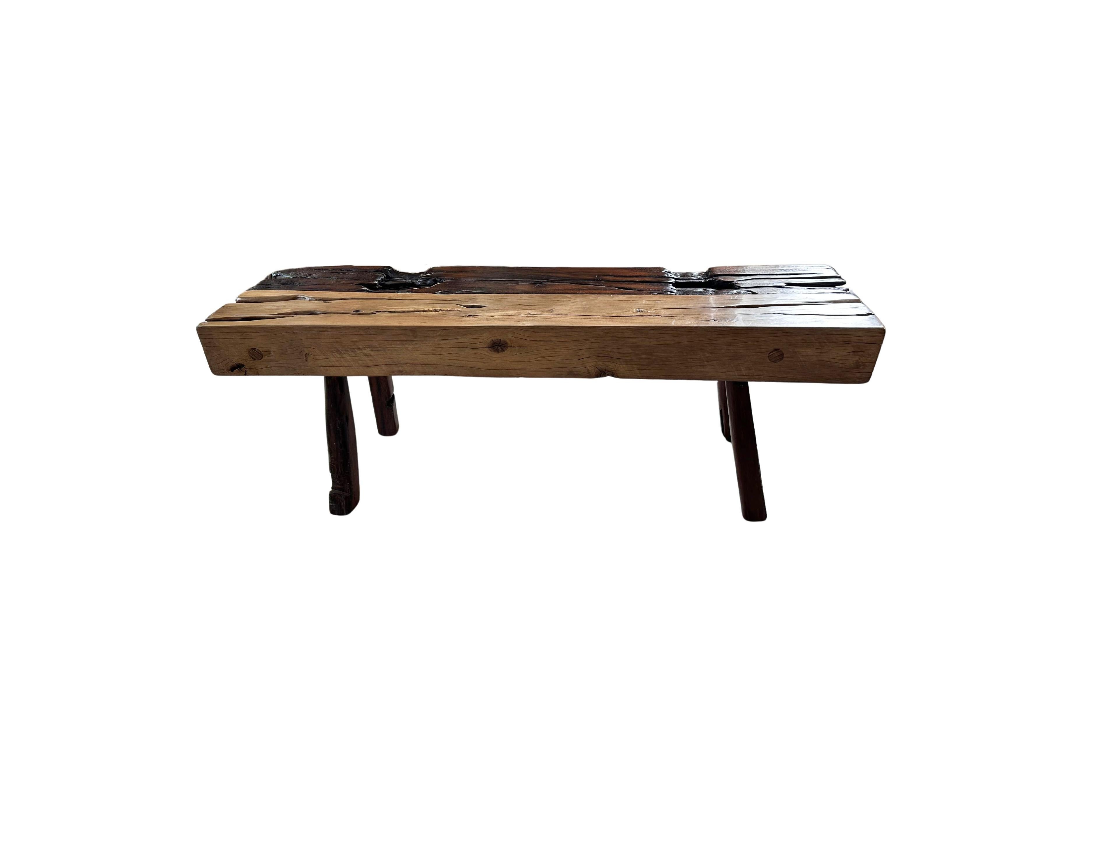 Contemporary Sculptural ironwood Bench Stunning Wood Textures, Modern Organic For Sale