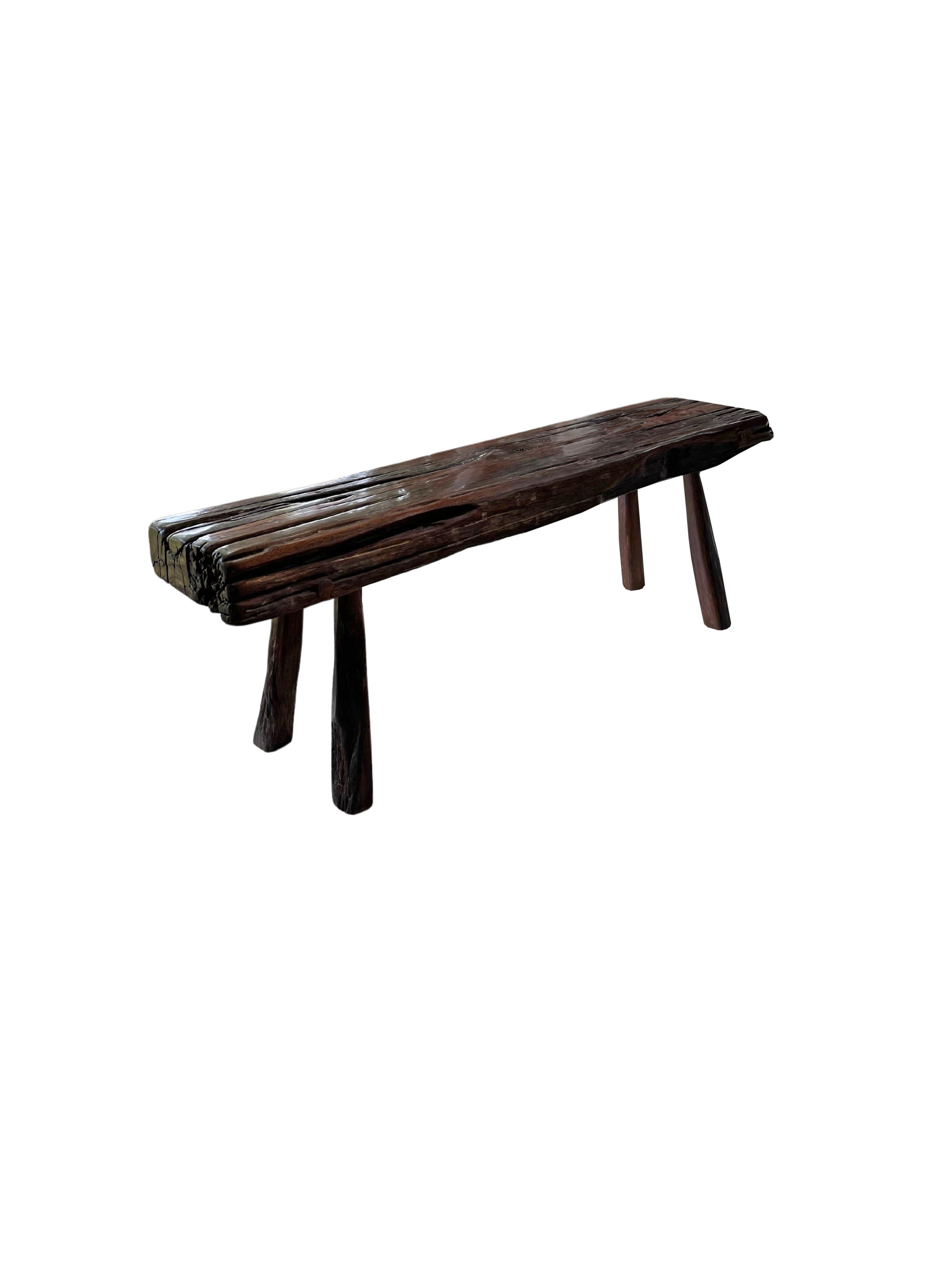 Hardwood Sculptural ironwood Bench Stunning Wood Textures, Modern Organic For Sale