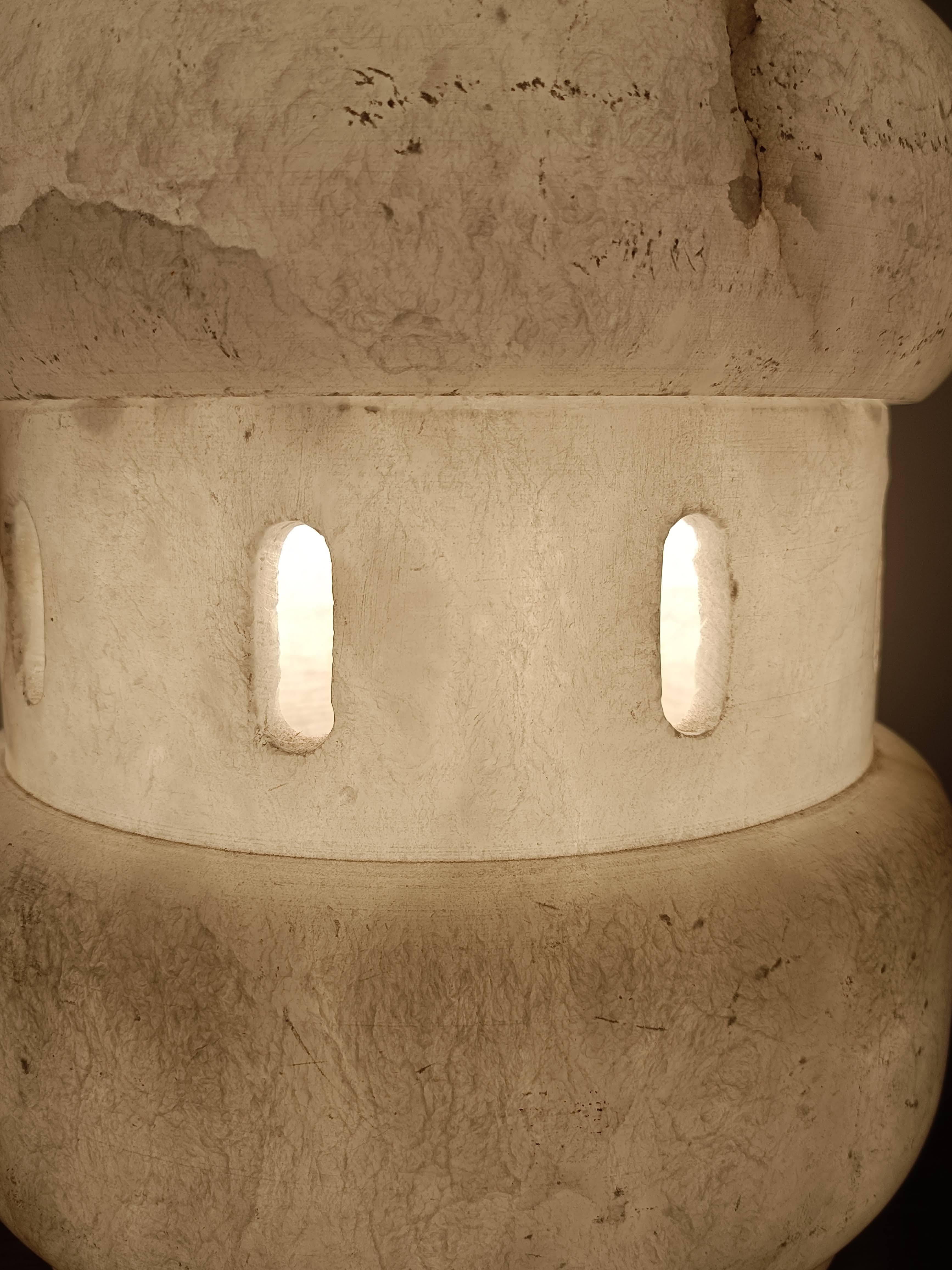 20th Century Sculptural Italian Alabaster Lamp Mid-Century with Custom Lampshade, 1970 For Sale
