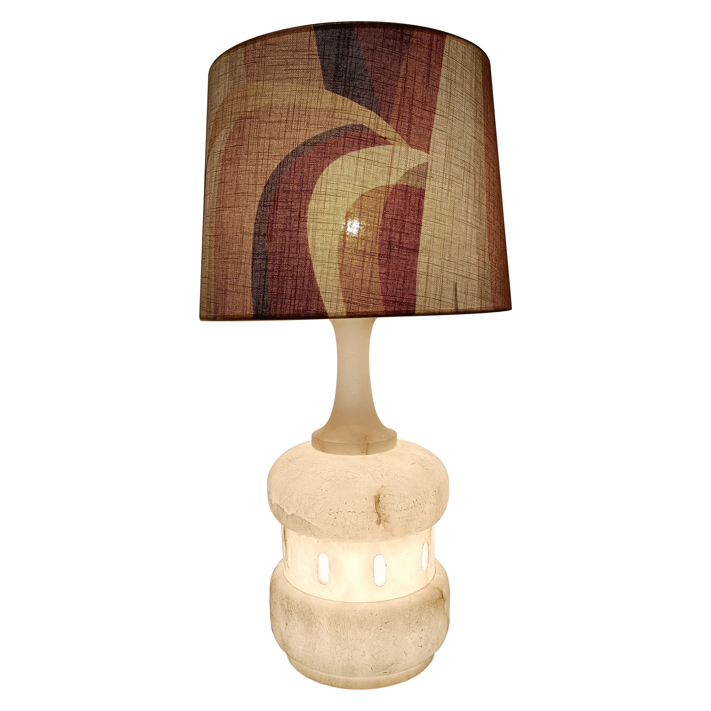 Sculptural Italian Alabaster Lamp Mid-Century with Custom Lampshade, 1970