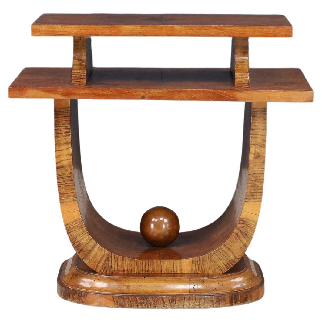 Sculptural Italian Art Deco Walnut Console Table, Naples, 1930s For Sale