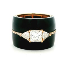 Sculptural Italian Black Agate & Diamond Ring in 18K Rose Gold