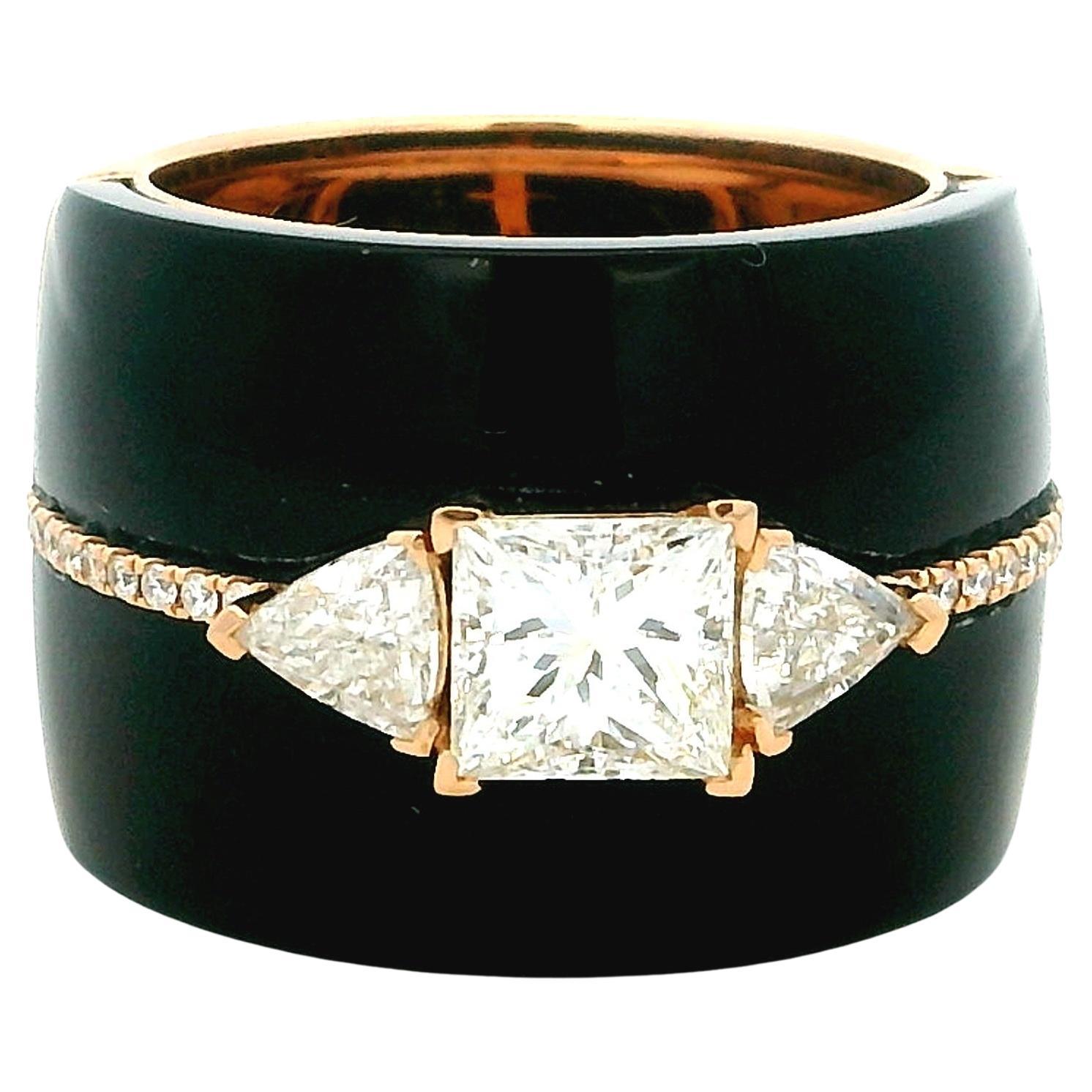 Skulpturaler italienischer Ring aus schwarzem Achat und Diamanten in 18K Rose Gold