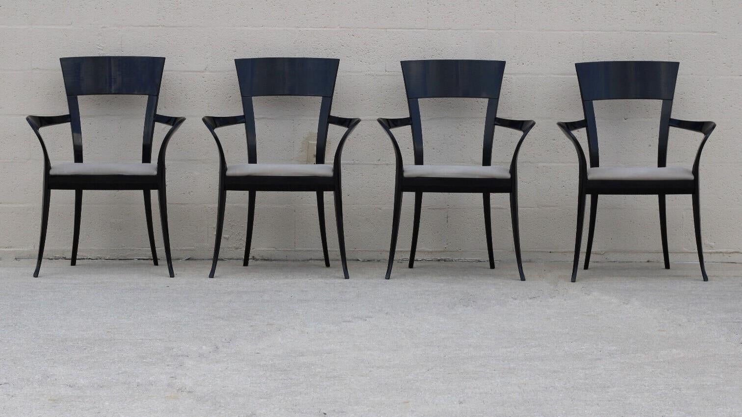 Eight Sculptural Black Lacquer Dining Chairs by Pietro Costantini, Made in Italy For Sale 2