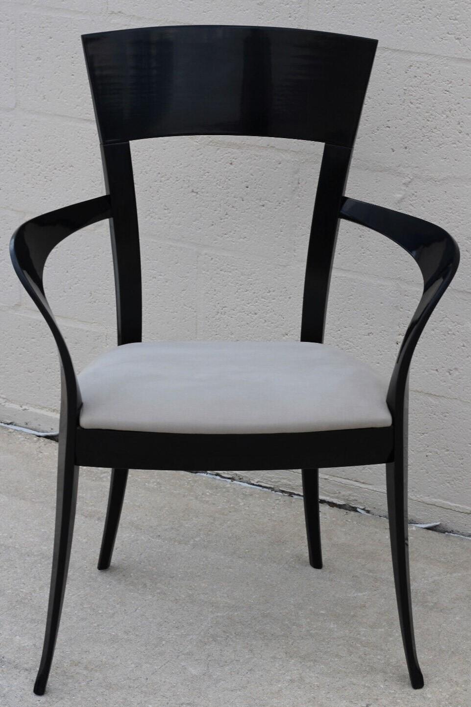 Black Lacquer Klismos Style Dining Armchairs by Pietro Costantini, a Set of 8 For Sale 3