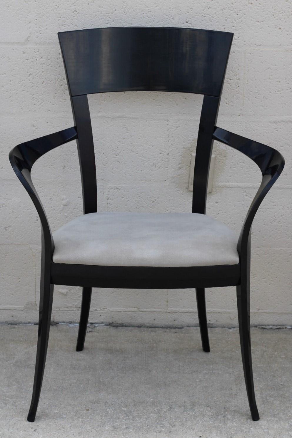 Black Lacquer Klismos Style Dining Armchairs by Pietro Costantini, a Set of 8 For Sale 5