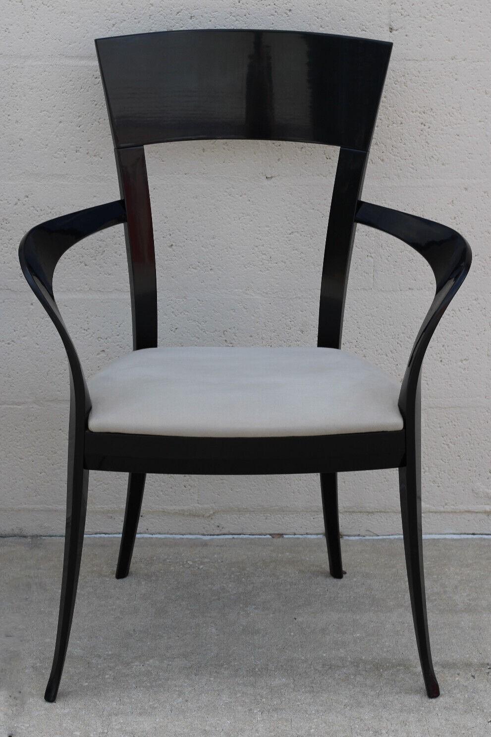Black Lacquer Klismos Style Dining Armchairs by Pietro Costantini, a Set of 8 For Sale 6