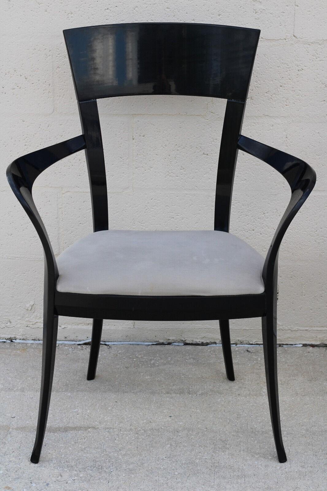 Black Lacquer Klismos Style Dining Armchairs by Pietro Costantini, a Set of 8 For Sale 7