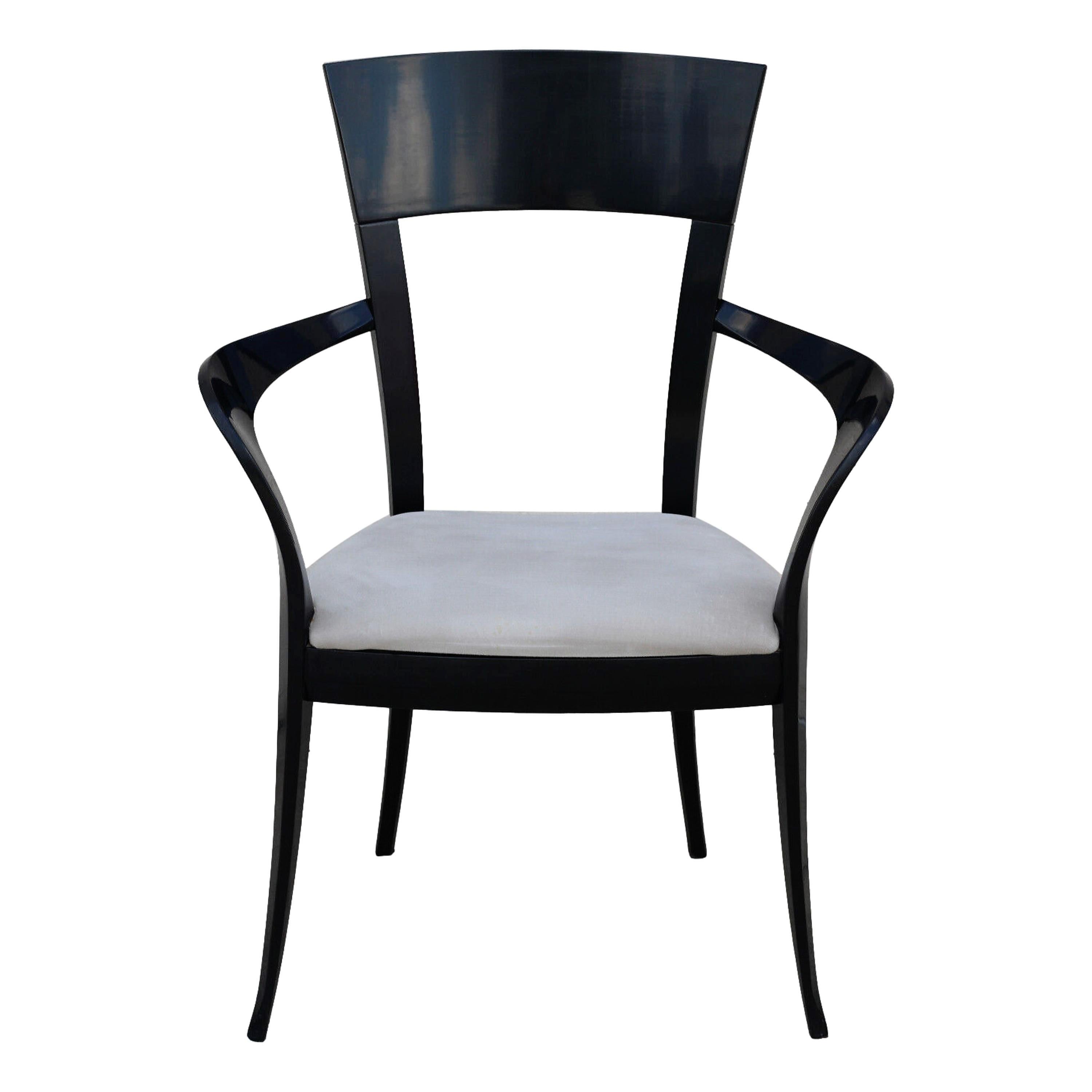 Art Deco Black Lacquer Klismos Style Dining Armchairs by Pietro Costantini, a Set of 8 For Sale