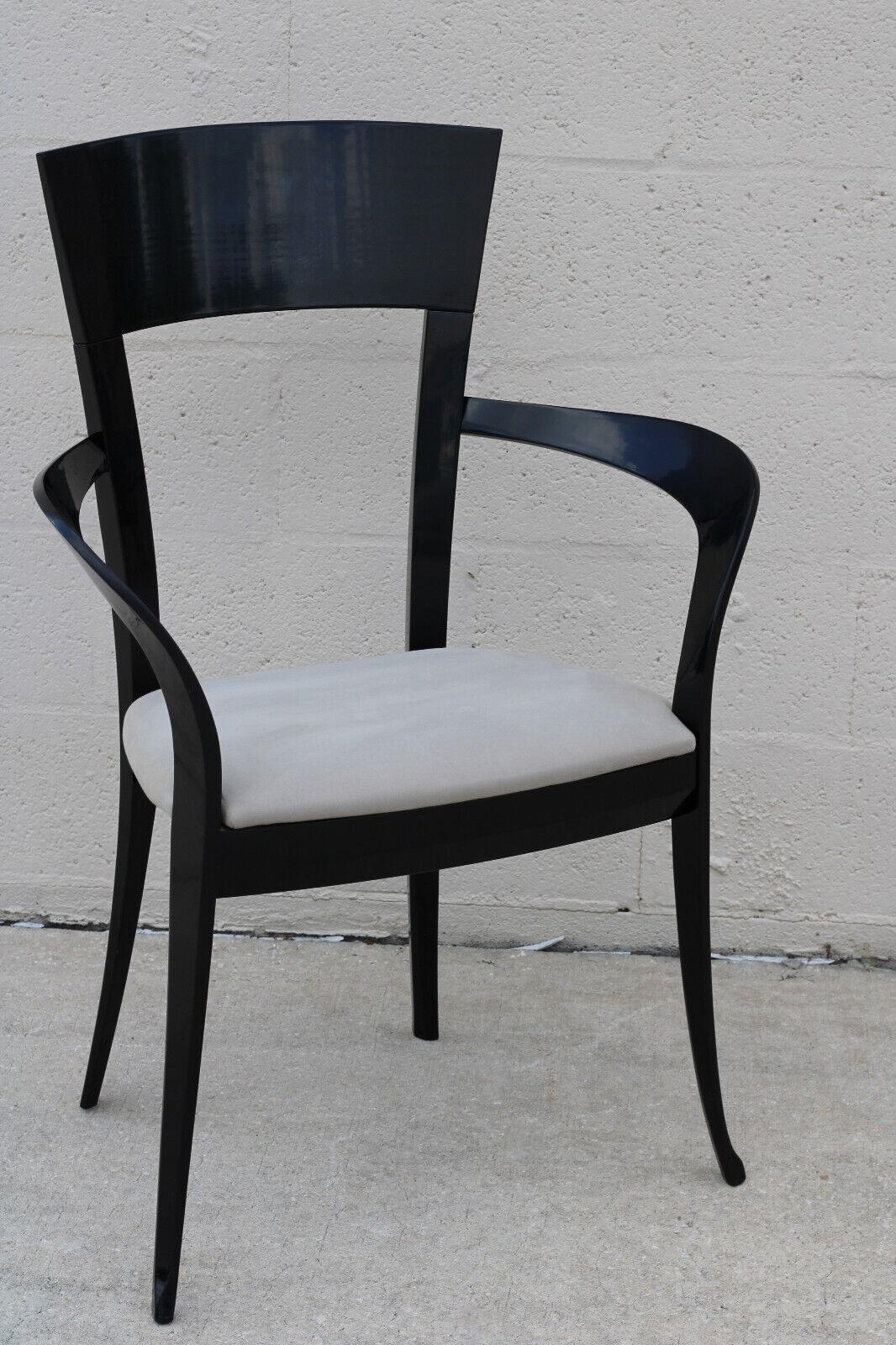 Italian Black Lacquer Klismos Style Dining Armchairs by Pietro Costantini, a Set of 8 For Sale