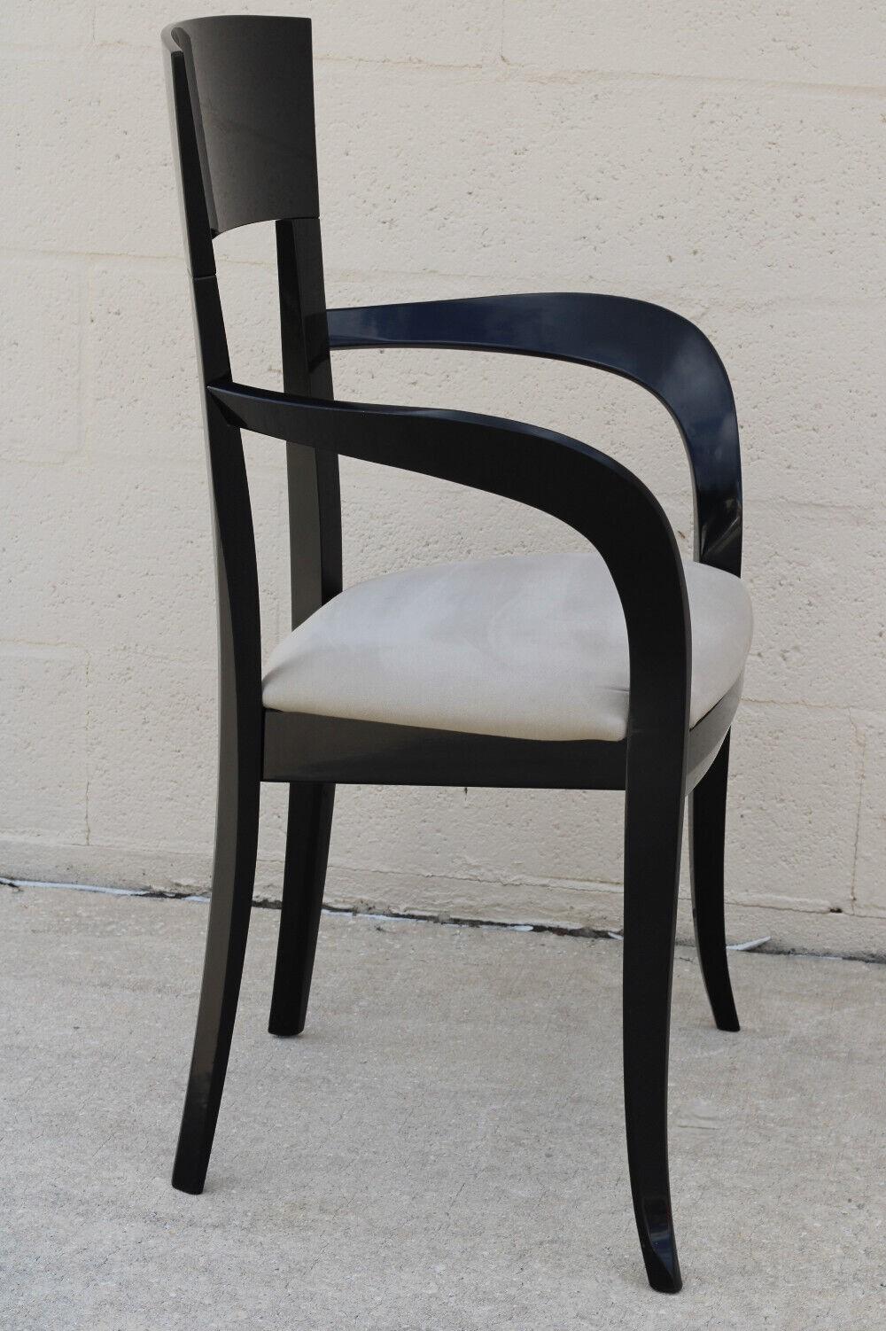 Lacquered Black Lacquer Klismos Style Dining Armchairs by Pietro Costantini, a Set of 8 For Sale