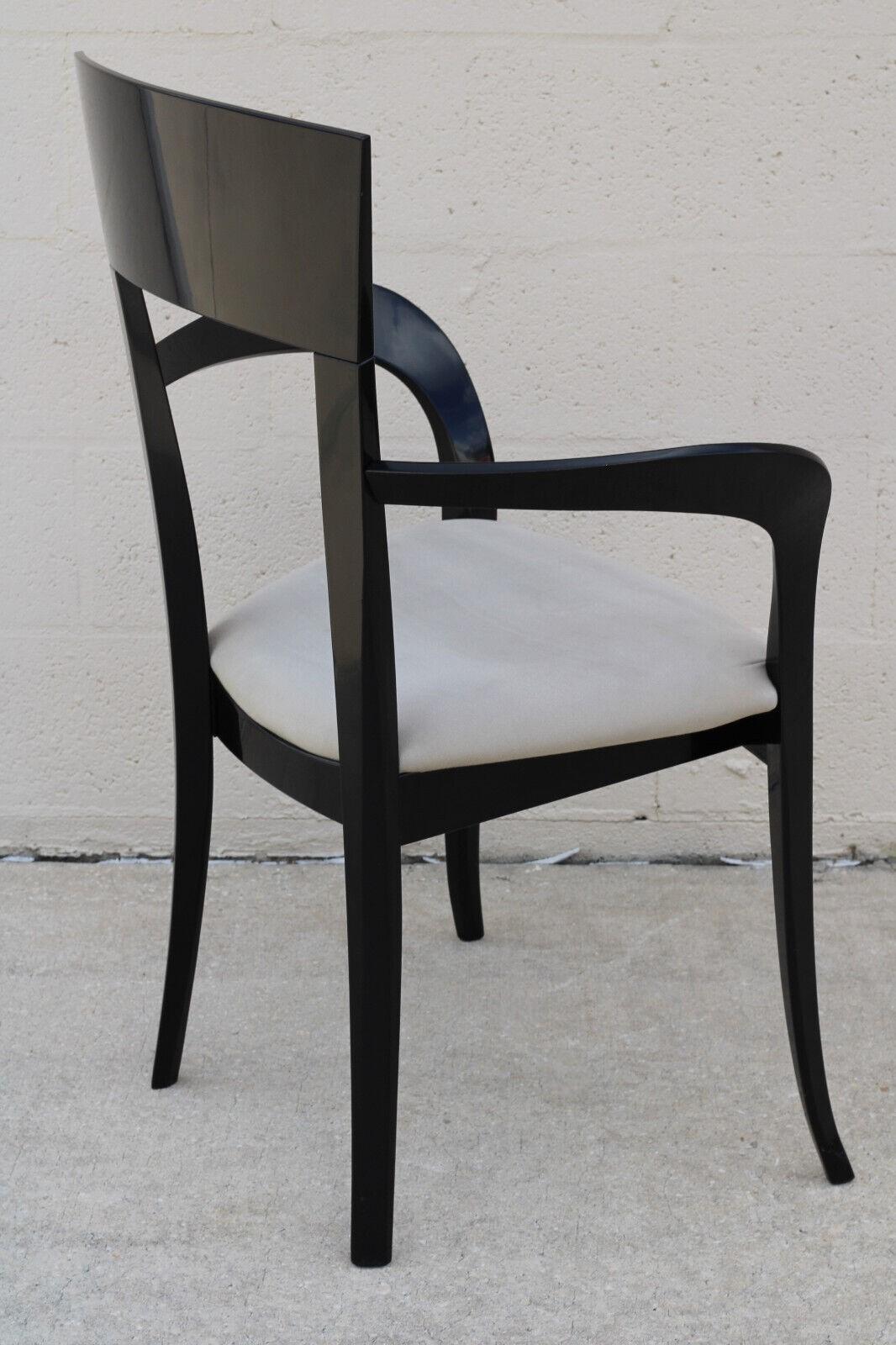 Black Lacquer Klismos Style Dining Armchairs by Pietro Costantini, a Set of 8 In Good Condition For Sale In Vero Beach, FL