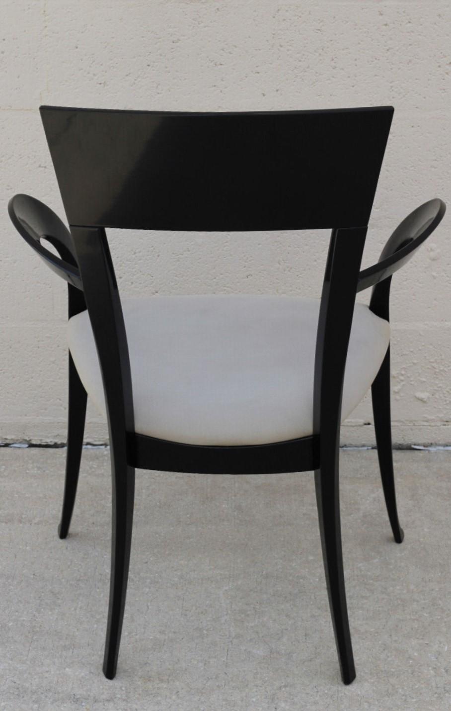 20th Century Black Lacquer Klismos Style Dining Armchairs by Pietro Costantini, a Set of 8 For Sale
