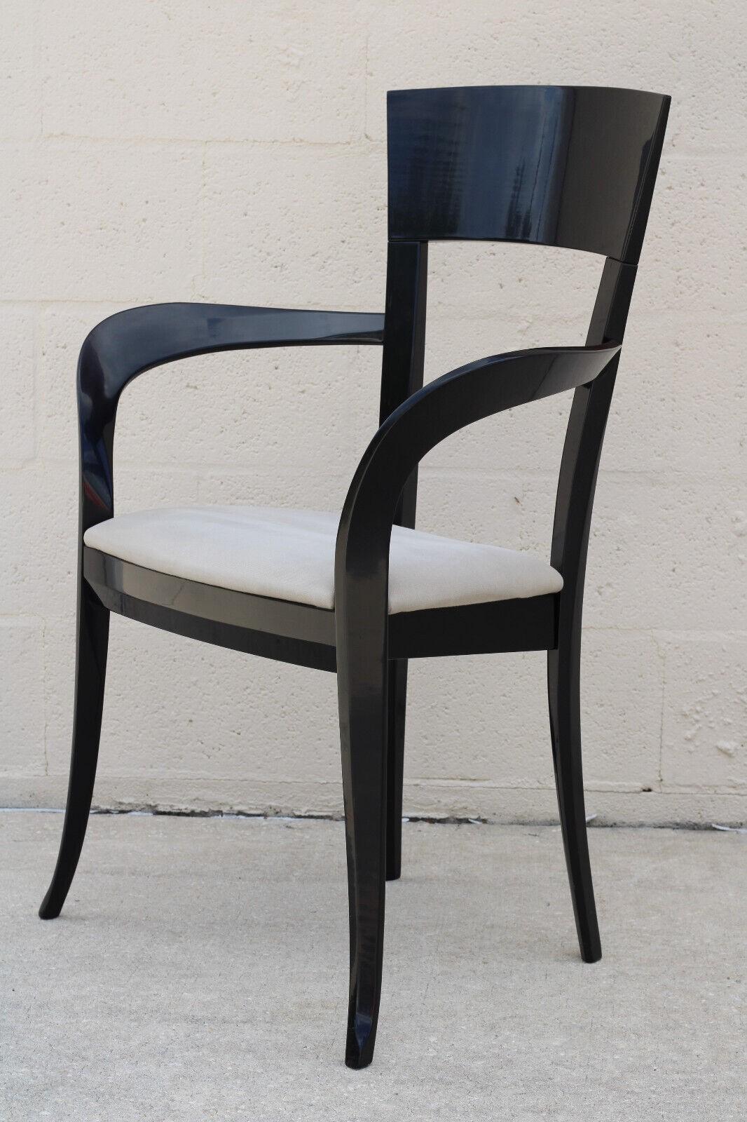 Upholstery Black Lacquer Klismos Style Dining Armchairs by Pietro Costantini, a Set of 8 For Sale