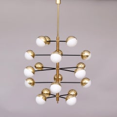 Sculptural Italian Brass Chandelier with 20 Opaline Lights, 90cm, Made to Order