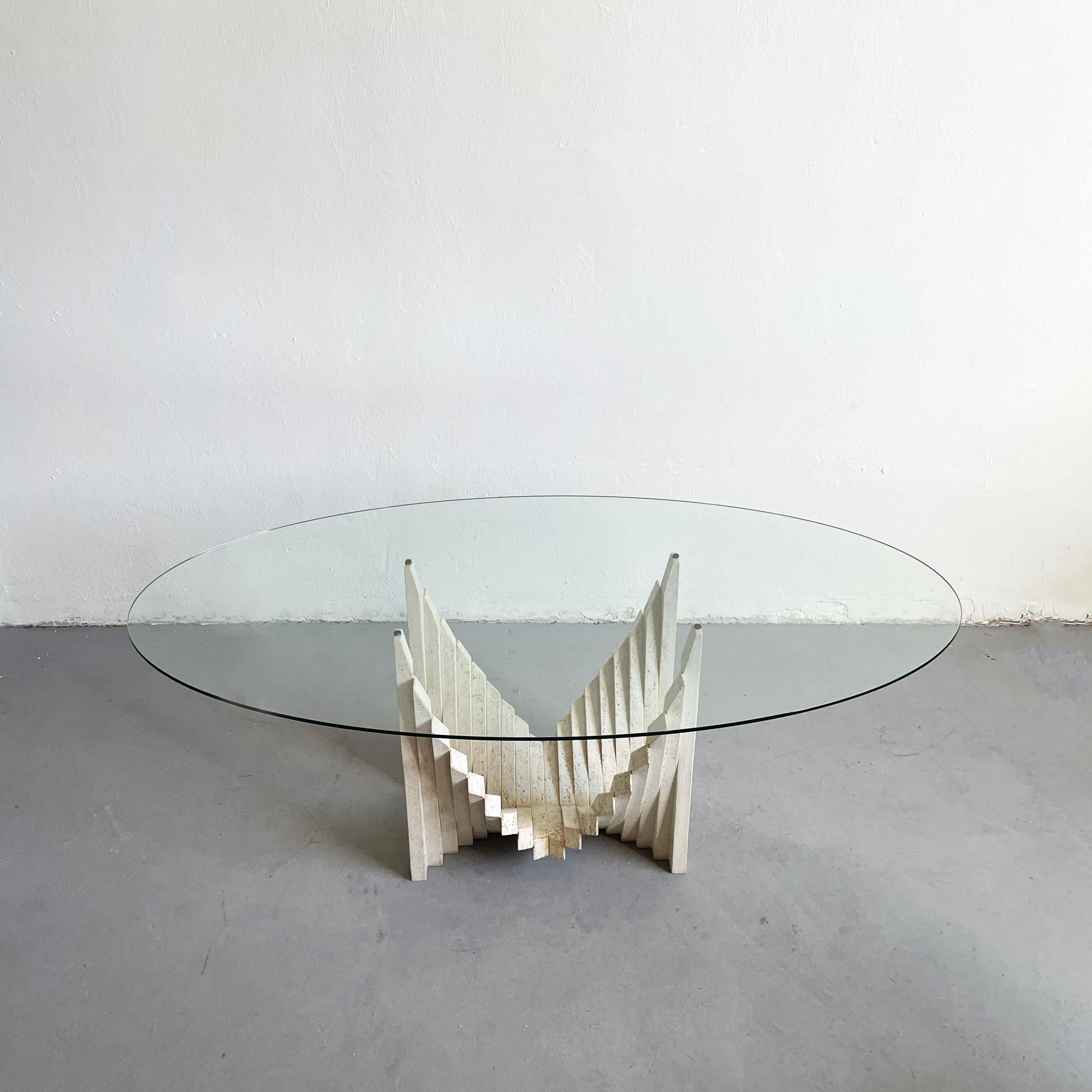 Sculptural Italian Brutalist Dining Table from the 1970s, Travertine and Glass 14