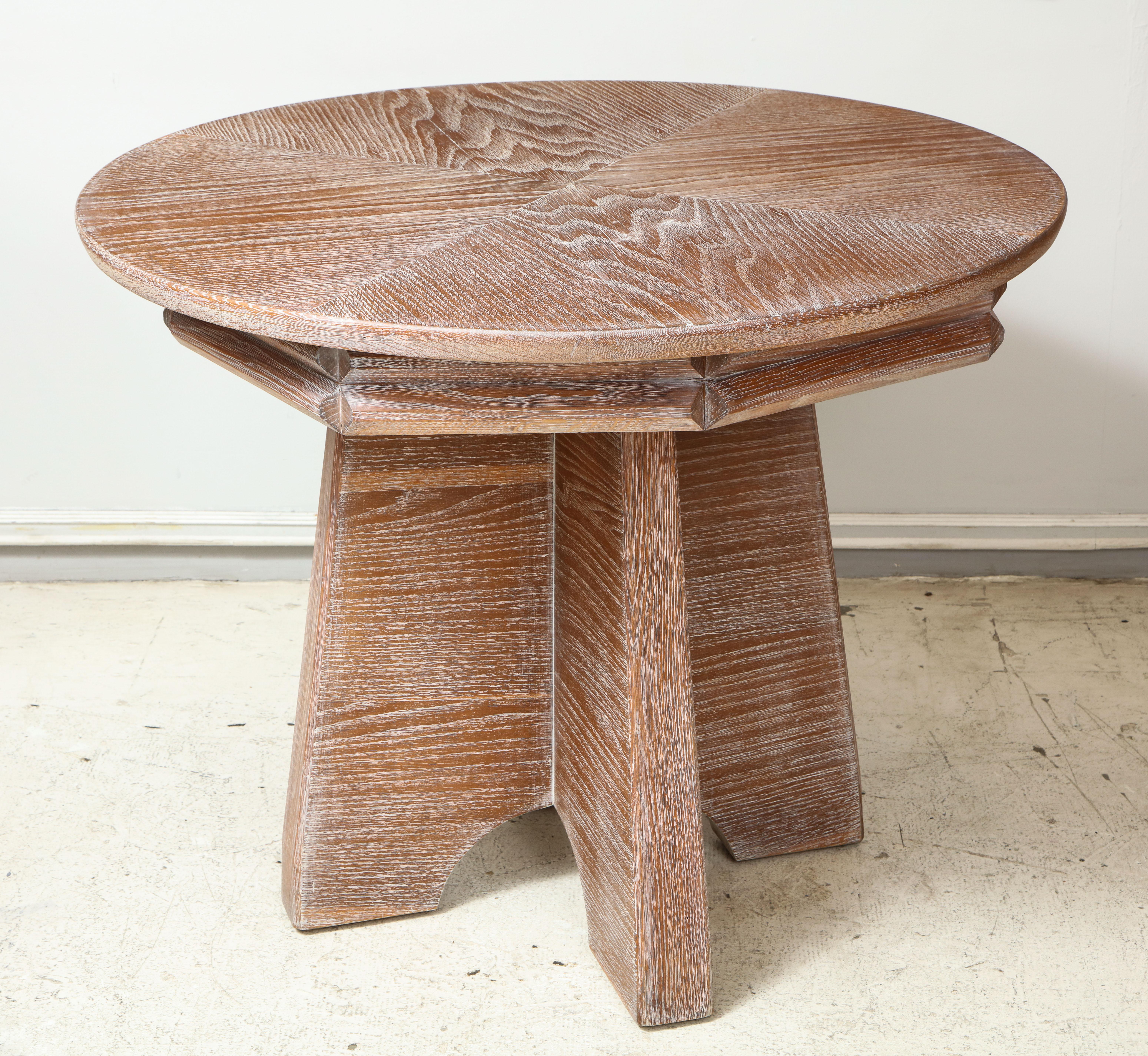 Sculptural Italian cerused oak center table, circa 1940s.