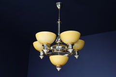 Sculptural Italian Chandelier in Brass & Amber-Gold Opaline Glass, 1970s 12x