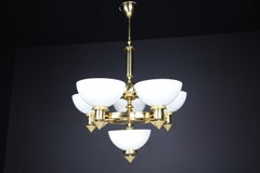 Sculptural Italian Chandelier in Brass & White Opaline Glass, 1970s 12 available
