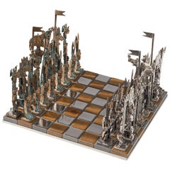 Jeu d'échecs italien sculptural en métal et verre