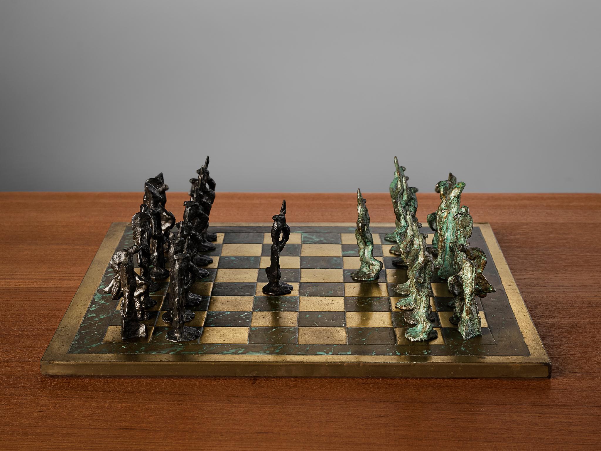 Ensemble d'échecs italiens sculpturaux dans le style d'Alberto Giacometti Bon état - En vente à Waalwijk, NL