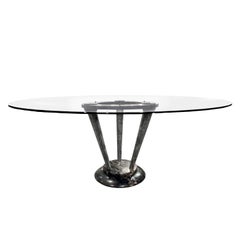 Sculptural Italian Dining Table in Figured Black Marble with Glass Top, 1970s