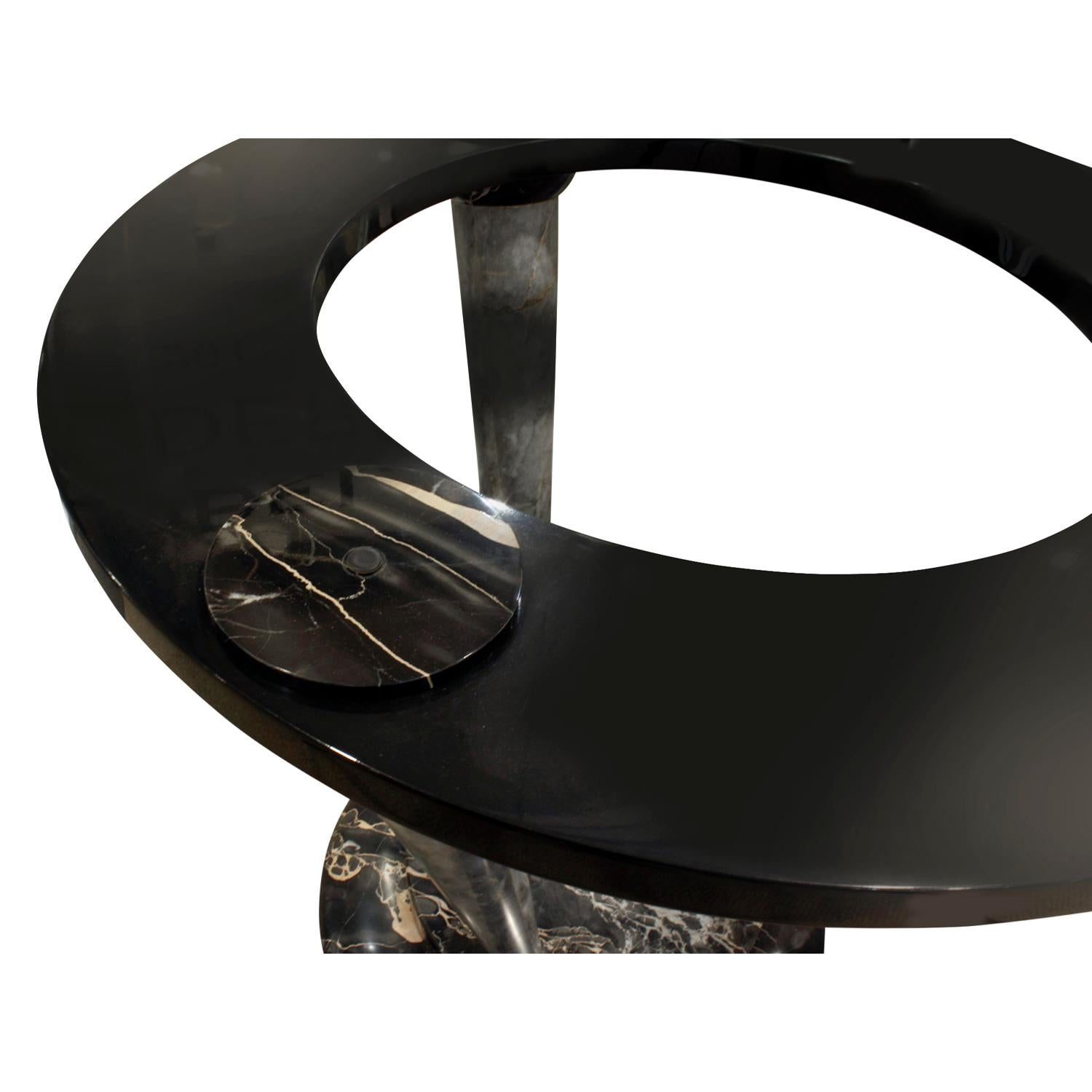 Hand-Crafted Sculptural Italian Dining Table in Figured Black Marble with Glass Top, 1970s