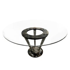 Sculptural Italian Dining Table in Figured Black Marble with Glass Top, 1970s