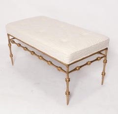 Sculptural Italian Gilt Metal Bench New Ivory Color Boucle Fabric