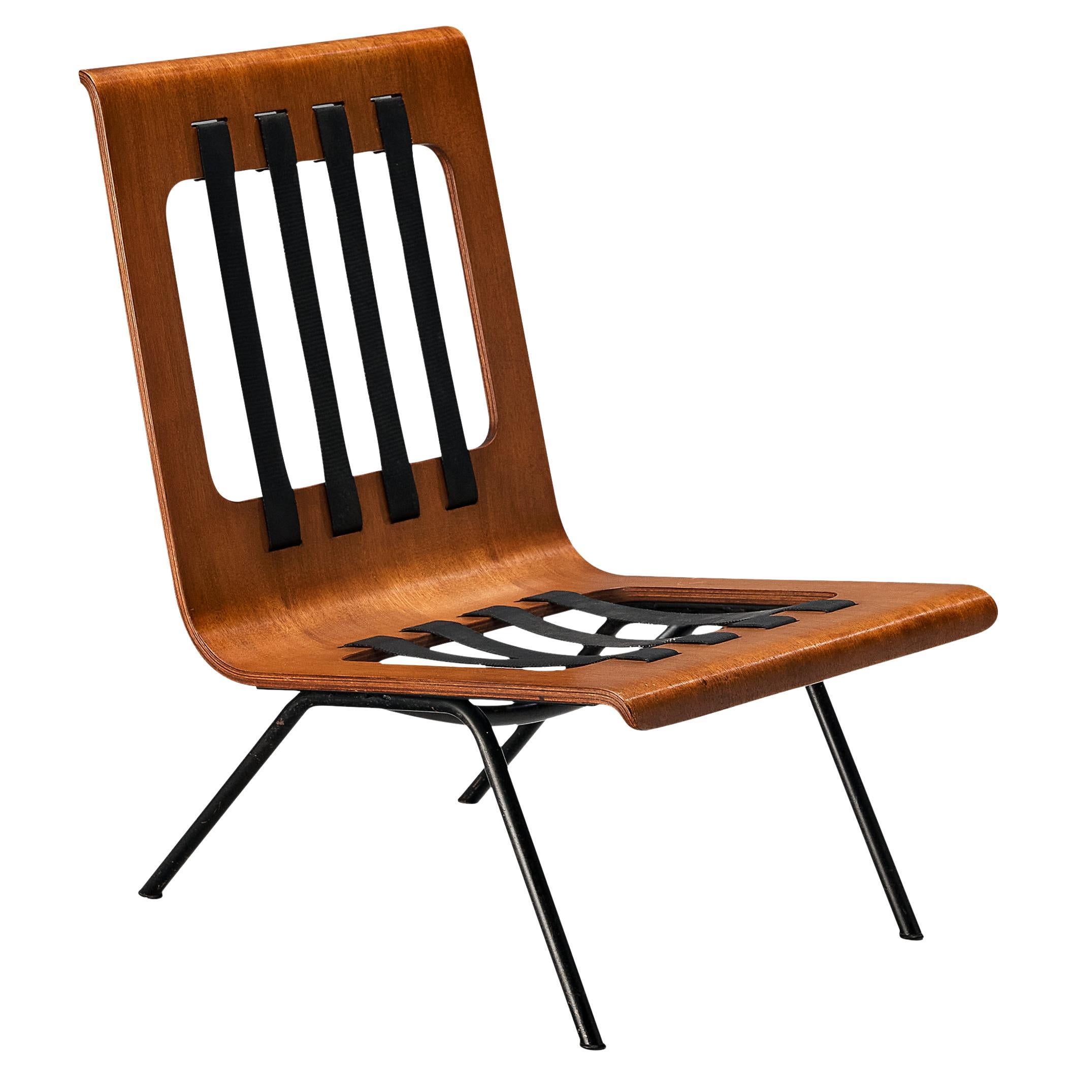 Chaise longue italienne sculpturale en teck plié