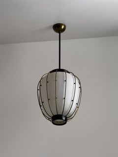 Sculptural Italian Mid-Century Pendant Lamp with Brass and Opaline Glass, 1950s