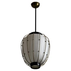 Sculptural Italian Mid-Century Pendant Lamp with Brass and Opaline Glass, 1950s