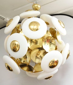 Custom Sculptural Italian Brass and Glass Sputnik Chandelier