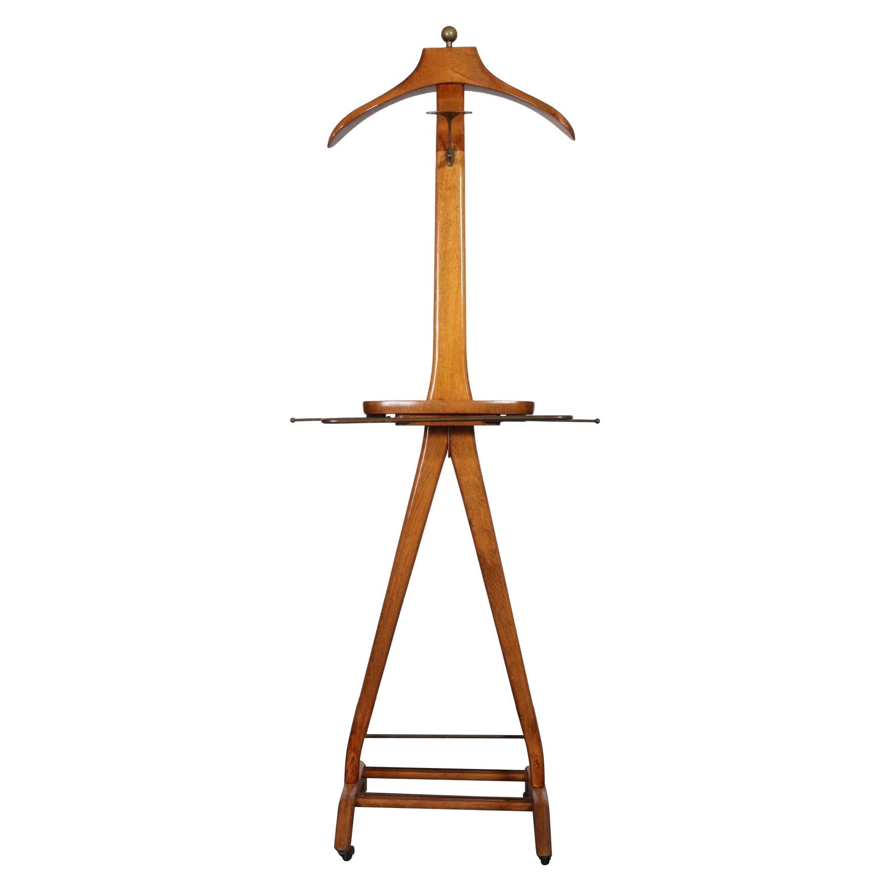Sculptural Italian Modernist Beech and Brass Valet by Fratelli Reguitti