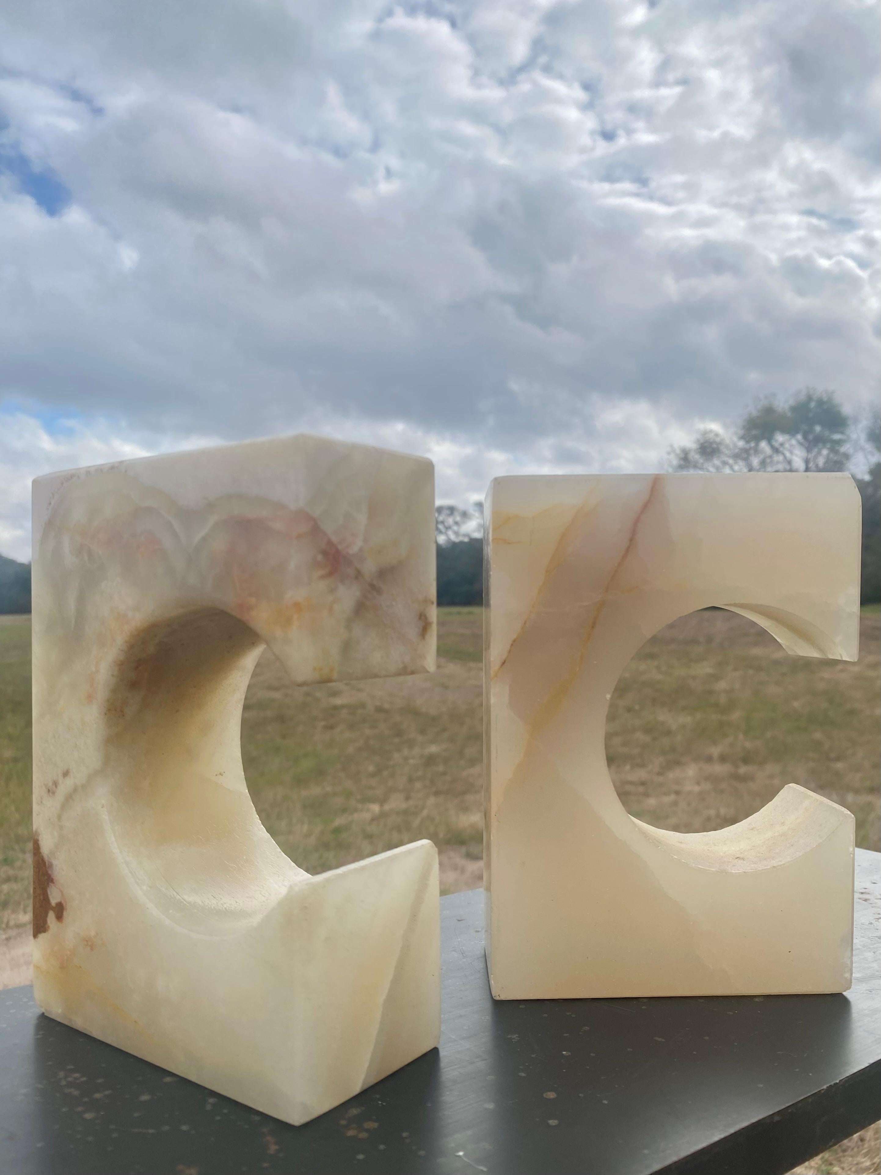 Minimalist Sculptural Italian Onyx Bookends