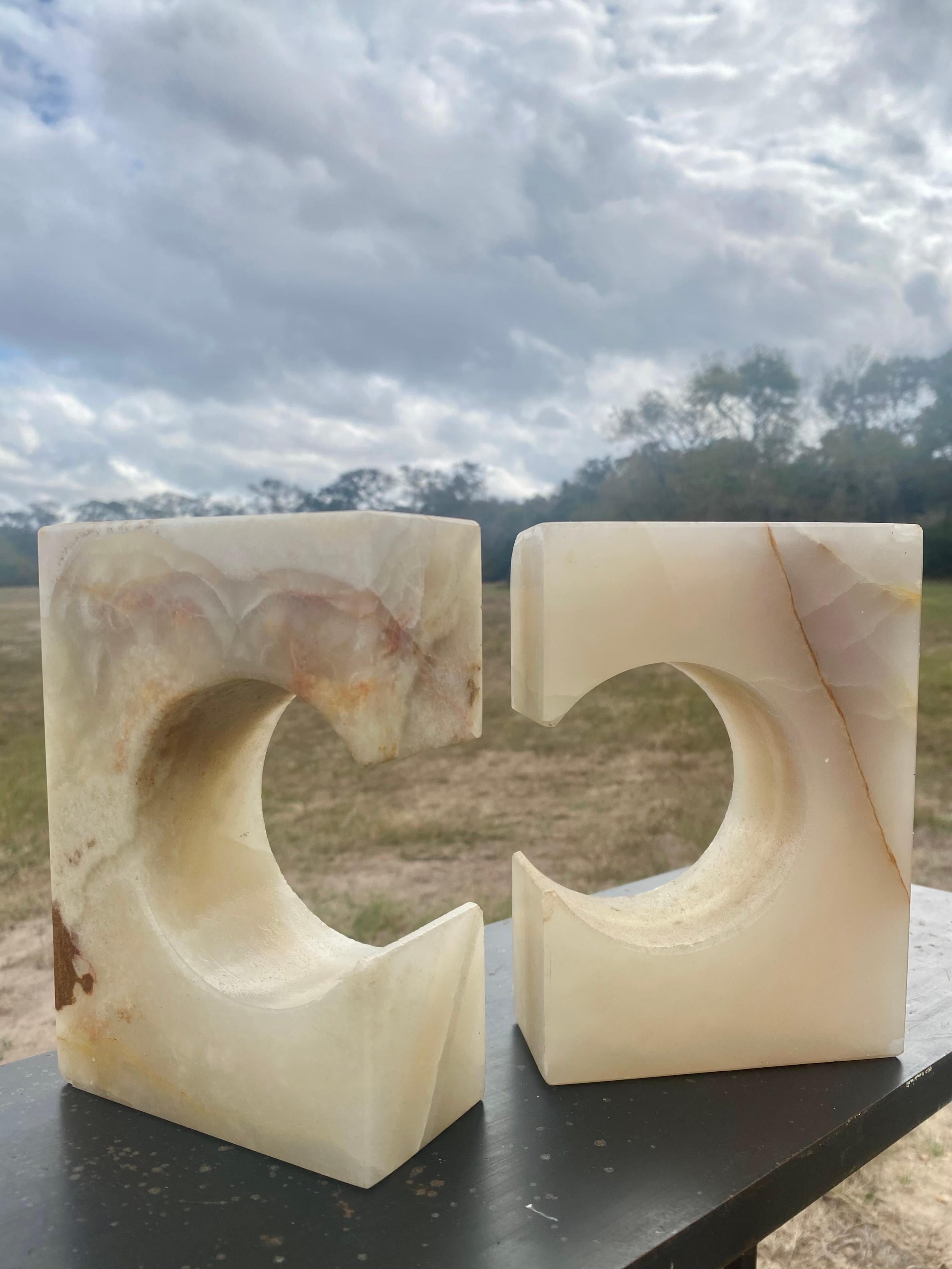 Hand-Carved Sculptural Italian Onyx Bookends