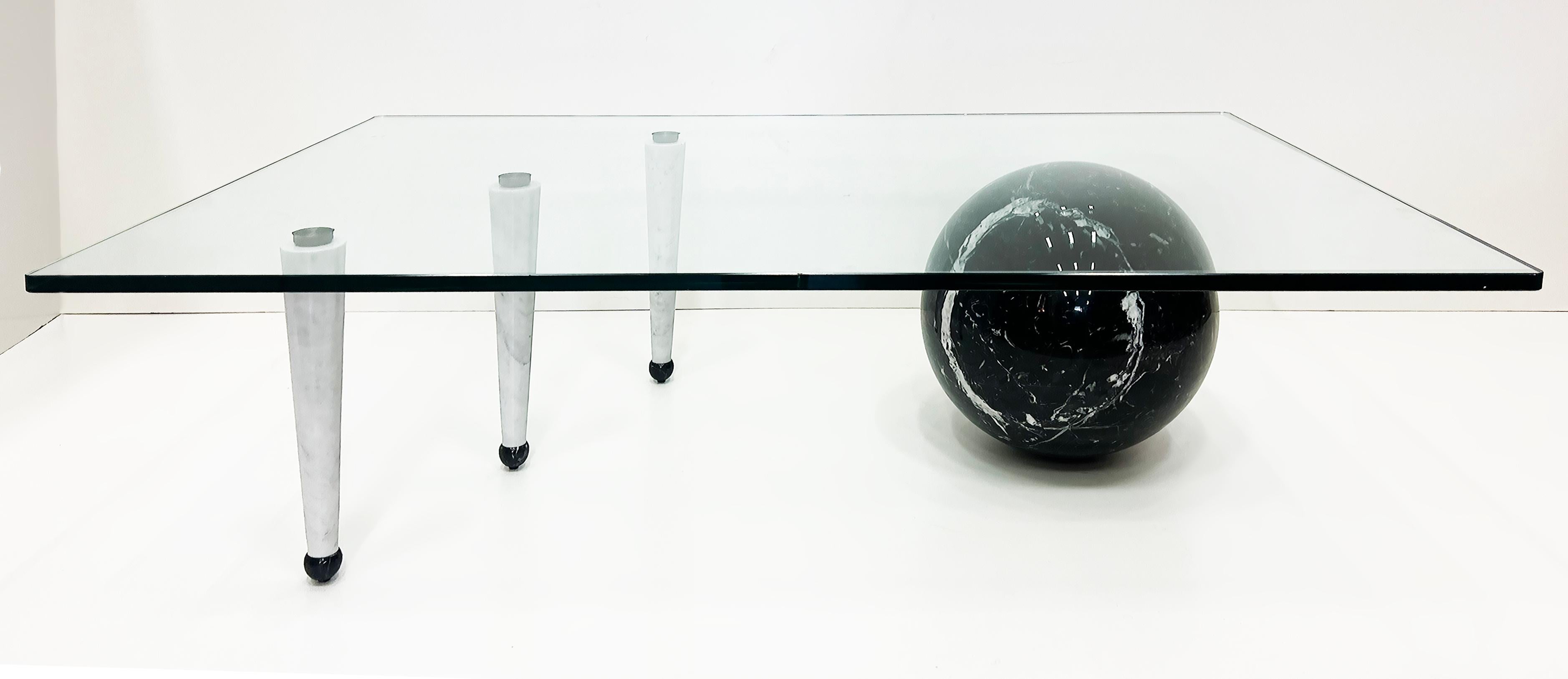 Sculptural  Italian Postmodern Marble, Glass Cocktail Table  For Sale 3