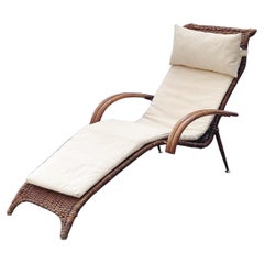 Sculptural Italian Rattan and Bamboo Chaise Longue in the Style of Franco Albini