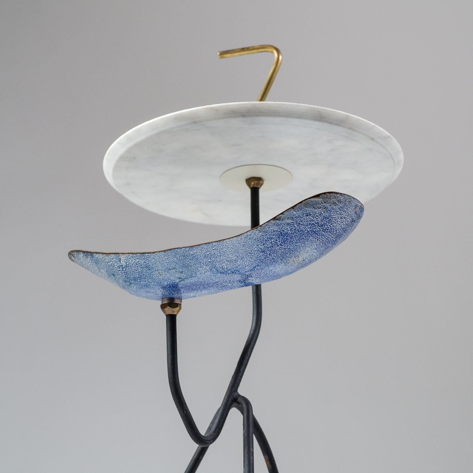 Mid-20th Century Sculptural Italian Side Table, 1950s, Marble, Brass and Enameled Copper
