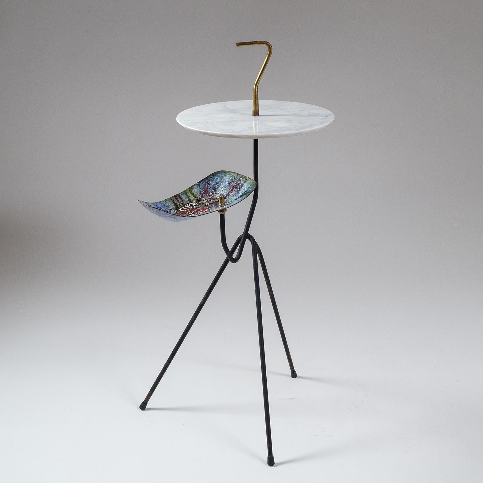 Sculptural Italian Side Table, 1950s, Marble, Brass and Enameled Copper 1