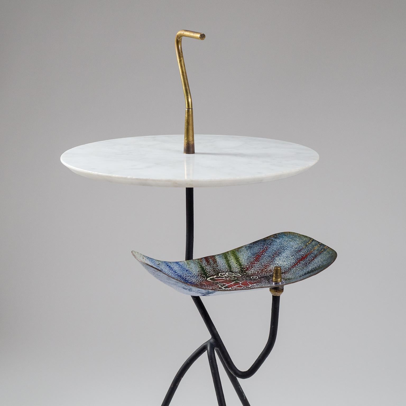 Sculptural Italian Side Table, 1950s, Marble, Brass and Enameled Copper 2