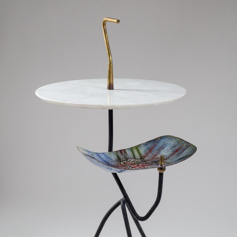 Sculptural Italian Side Table, 1950s, Marble, Brass and Enameled Copper ...