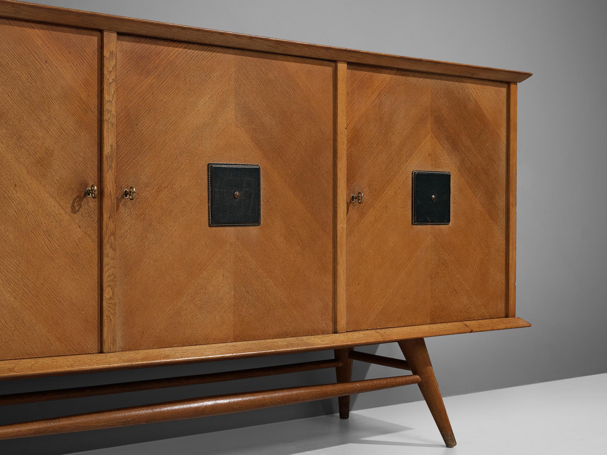 Sculptural Italian Sideboard in Oak with Geometric Leather Details  For Sale 2